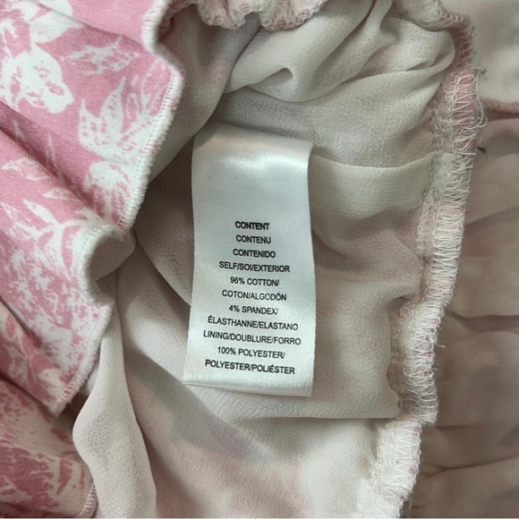 WAYF Pink Toile Print Smocked Peplum Blouse L Long Sleeve Wrap Cottagecore - Picture 9 of 10